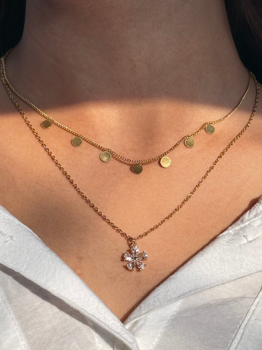 Crystal Flower Double layer Necklace